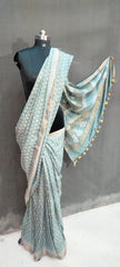 Semi Tussar Model Silk Saree Hand Block Print saree With blouse piece