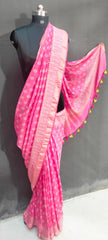 Semi Tussar Model Silk Saree Hand Block Print saree With blouse piece