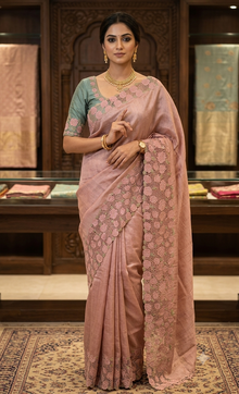 Pure tussar cutwork design embroidery silk saree