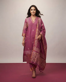 Silk Cotton Chanderi Suit – Wine