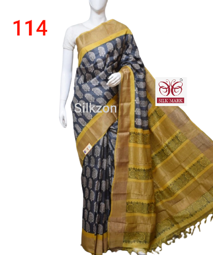 Tussar silk print saree