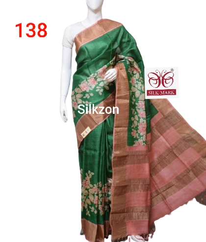 Tussar silk print saree