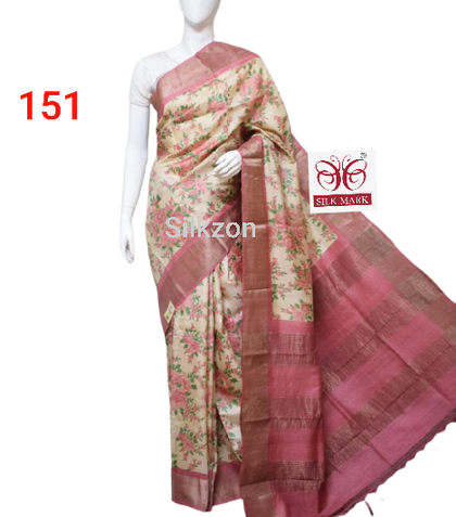 Tussar silk print saree