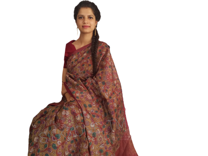Kalamkari hand pinted tussar silk saree