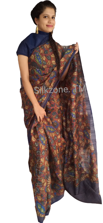 Tussar Kalamkari hand pinted saree