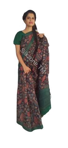 Tussar kalamkari hand pinted silk saree