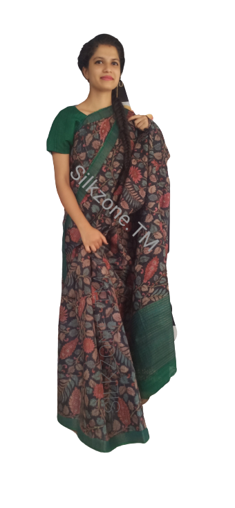Tussar kalamkari hand pinted silk saree
