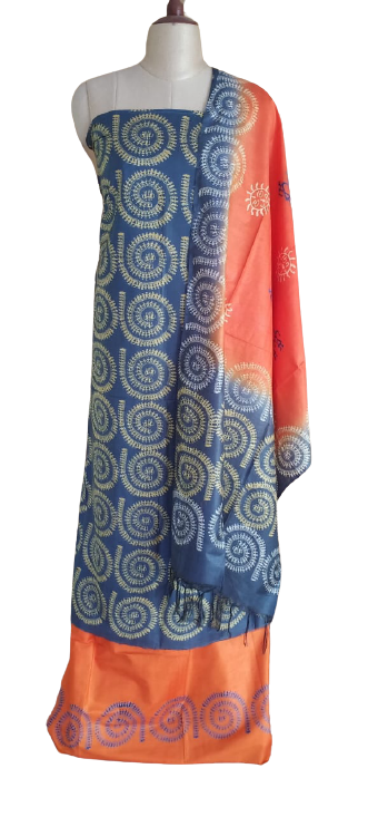 Soft silk hand print suit