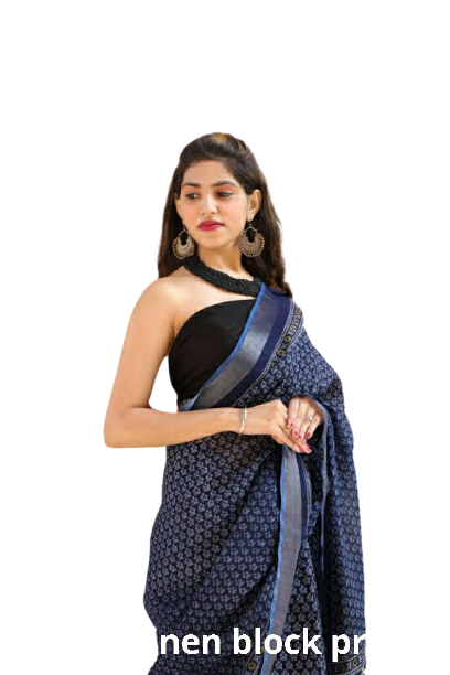 Khadi Linen block print saree
