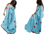 Linen embroidery heart design saree SILK ZONE