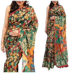 Soft heavy linen whit kalamkari print saree Dipen