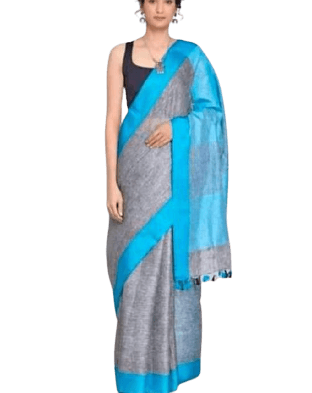 Plain linen saree silkzon.in