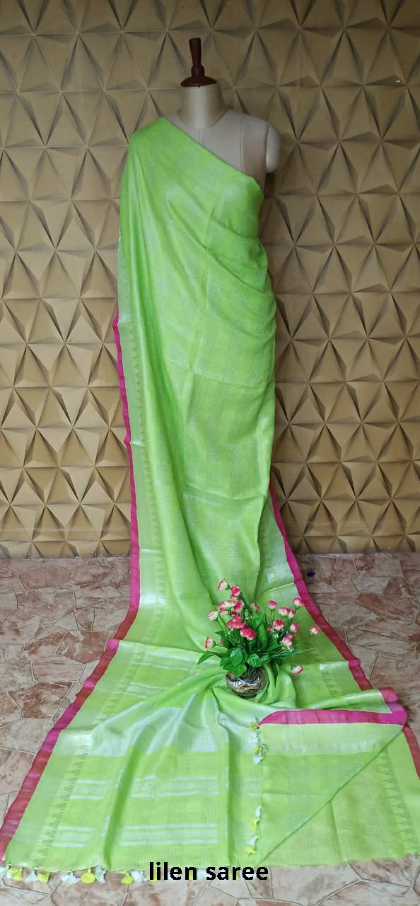 Linen plain saree SILK ZONE