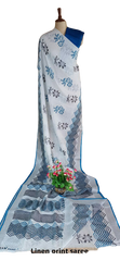 Pure linen print saree SILK ZONE