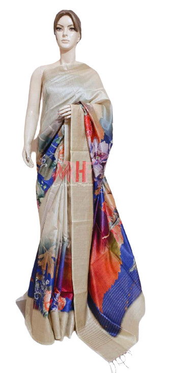 Tussar munga digital print saree