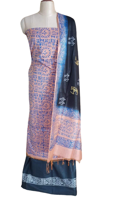 Soft silk hand print Suit
