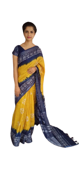 Khadi linen batik print saree
