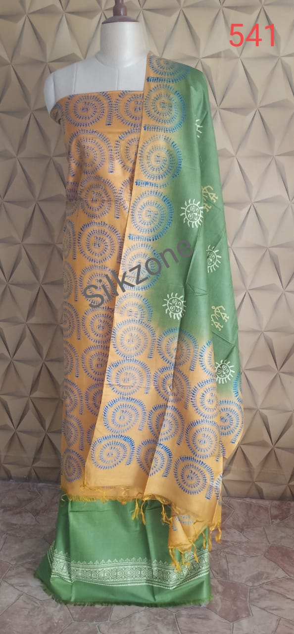 Soft silk hand print suit SILK ZONE