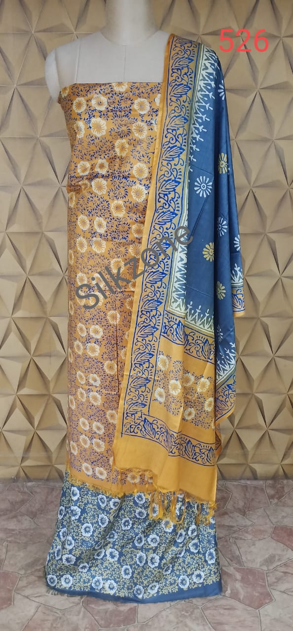 Soft silk hand print suit SILK ZONE
