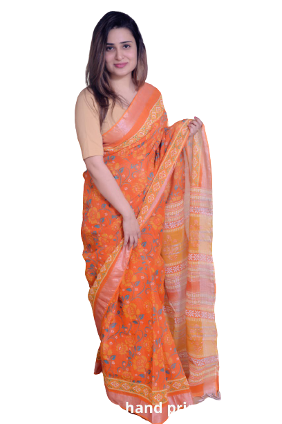 Khadi linen printed Saree