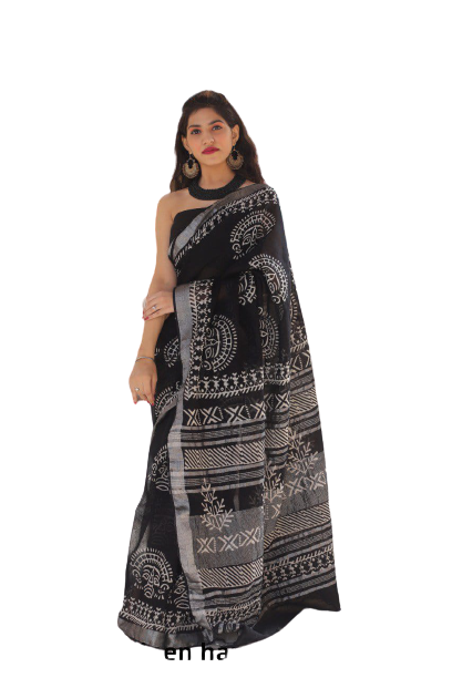 Khadi linen printed Saree