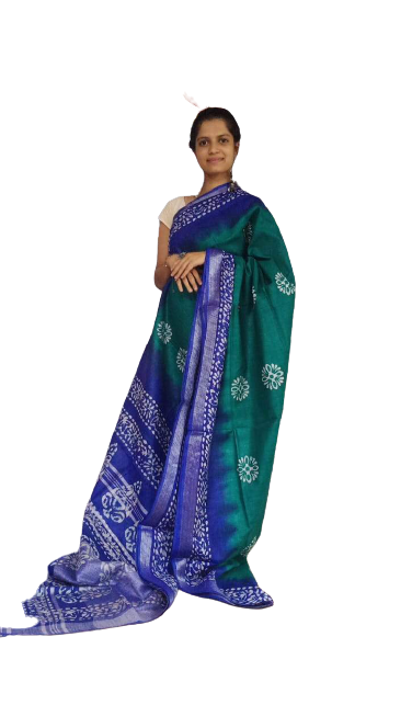 Khadi linen batik printed saree