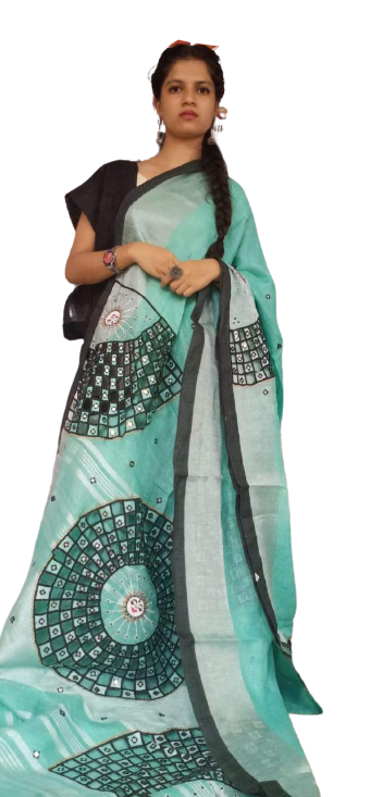 Linen cutwork saree