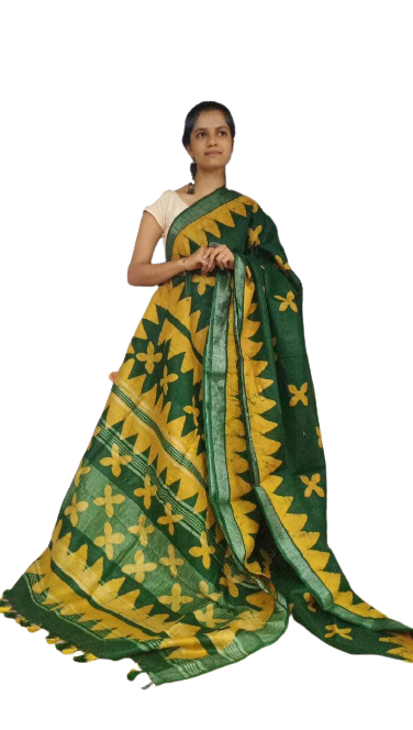 Khadi linen batik printed saree