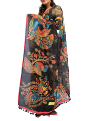Soft heavy linen whit kalamkari print saree Dipen