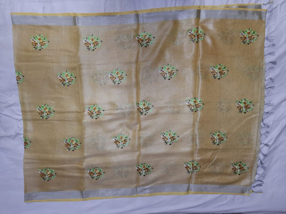 Tissue linen embroidery saree SILK ZONE