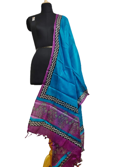 Tussar silk hand block print dupatta