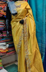 Tussar silk cut work design saree SILK ZONE