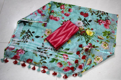 Linen Digital Print Dupatta Ikkat Top