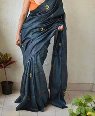 Tussar silk embroidery saree SILK ZONE