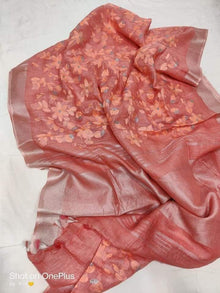 Pure silk linen embroidery saree