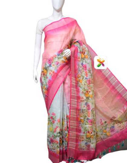 PURE LINEN DIGITAL PRINT SAREE