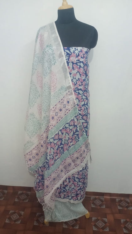 Cotton linen bagru print suit