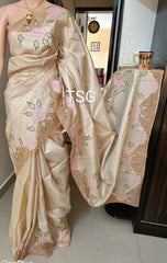 Tussar cutwork embroidery saree