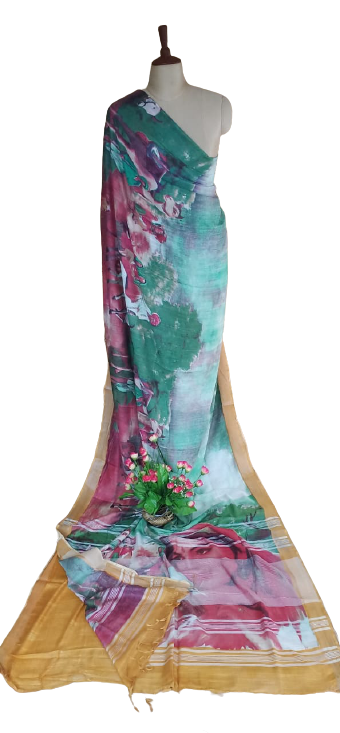 Khadi Linen Prink Saree SILK ZONE