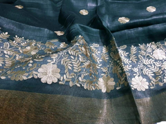 Silk Linen Embroidery Saree M J HANDLOOM