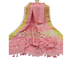 Linen cut work design saree M J HANDLOOMS