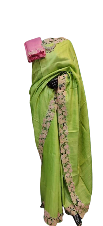 Tussar silk cut work design saree SILK ZONE