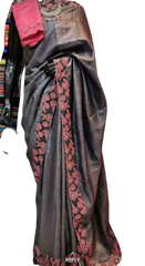Tussar silk cut work design saree SILK ZONE
