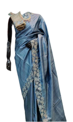 Tussar silk cut work design saree SILK ZONE
