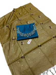 Tussar silk handwork embroidery suit