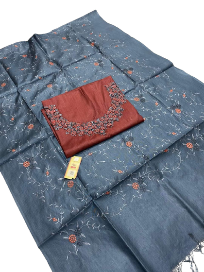 Tussar silk handwork embroidery suit