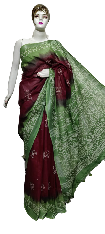Cotton linen batik print saree