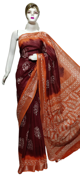 Cotton linen batik print saree
