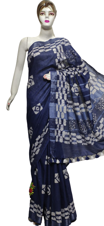Cotton linen batik print saree