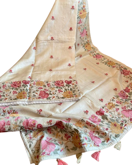 Tussar silk hand embroidery saree